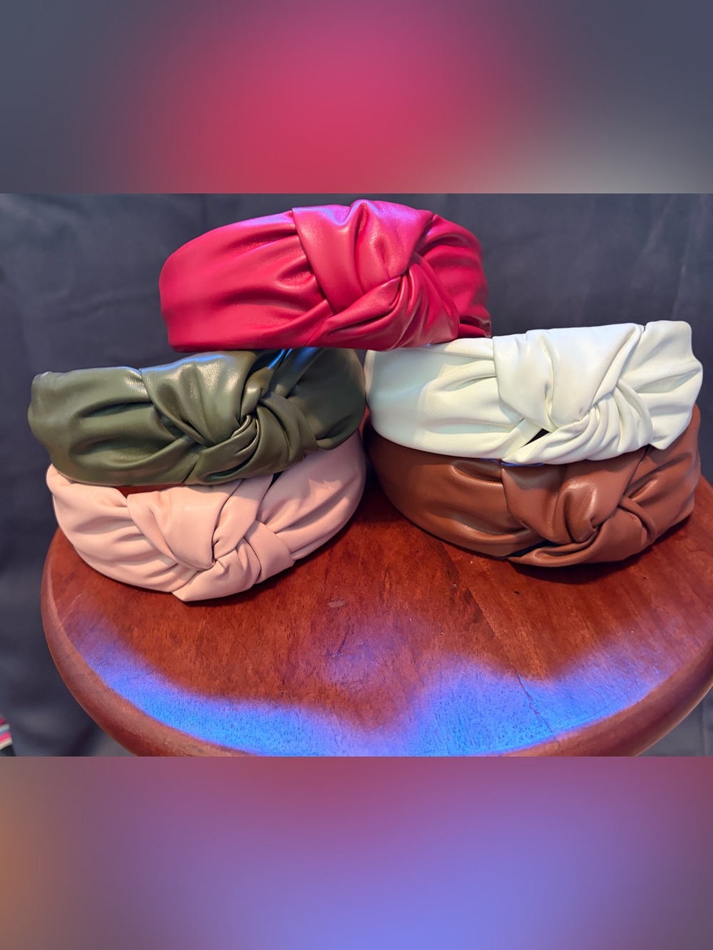 5 Knotted Faux-Leather Headband - Red, Olive, Blush, White, Brown